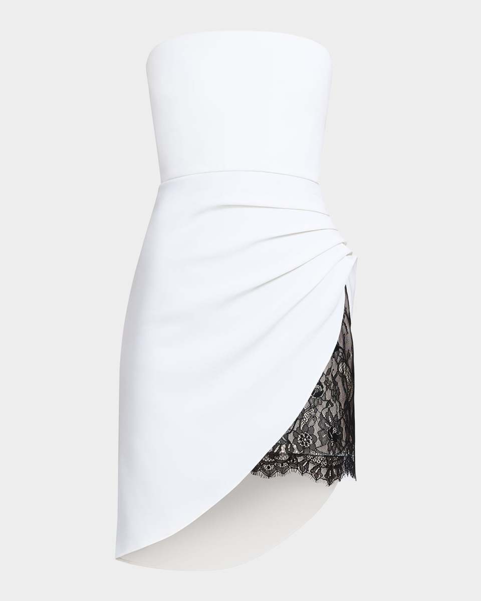 Strapless Lace-Inset Pleated Mini Dress